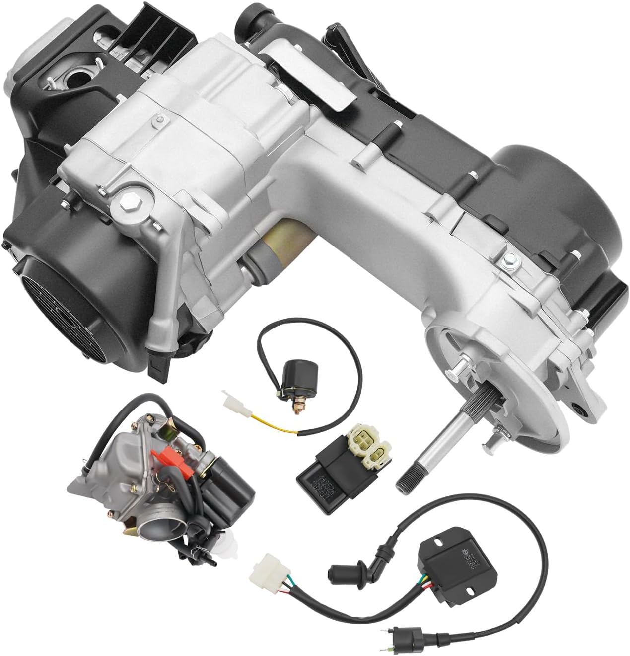 61GuI3s6eqL._AC_SL1500_.jpg 150CC 4-Stroke GY6 Long Case Scooter Complete Engine Kit, 11" Long Box Engine with CVT Transmission, Single Cylinder Air Cooled Auto Clutch Motor for Scooter ATV Go Kart, Electric/Kick Start - Image 1