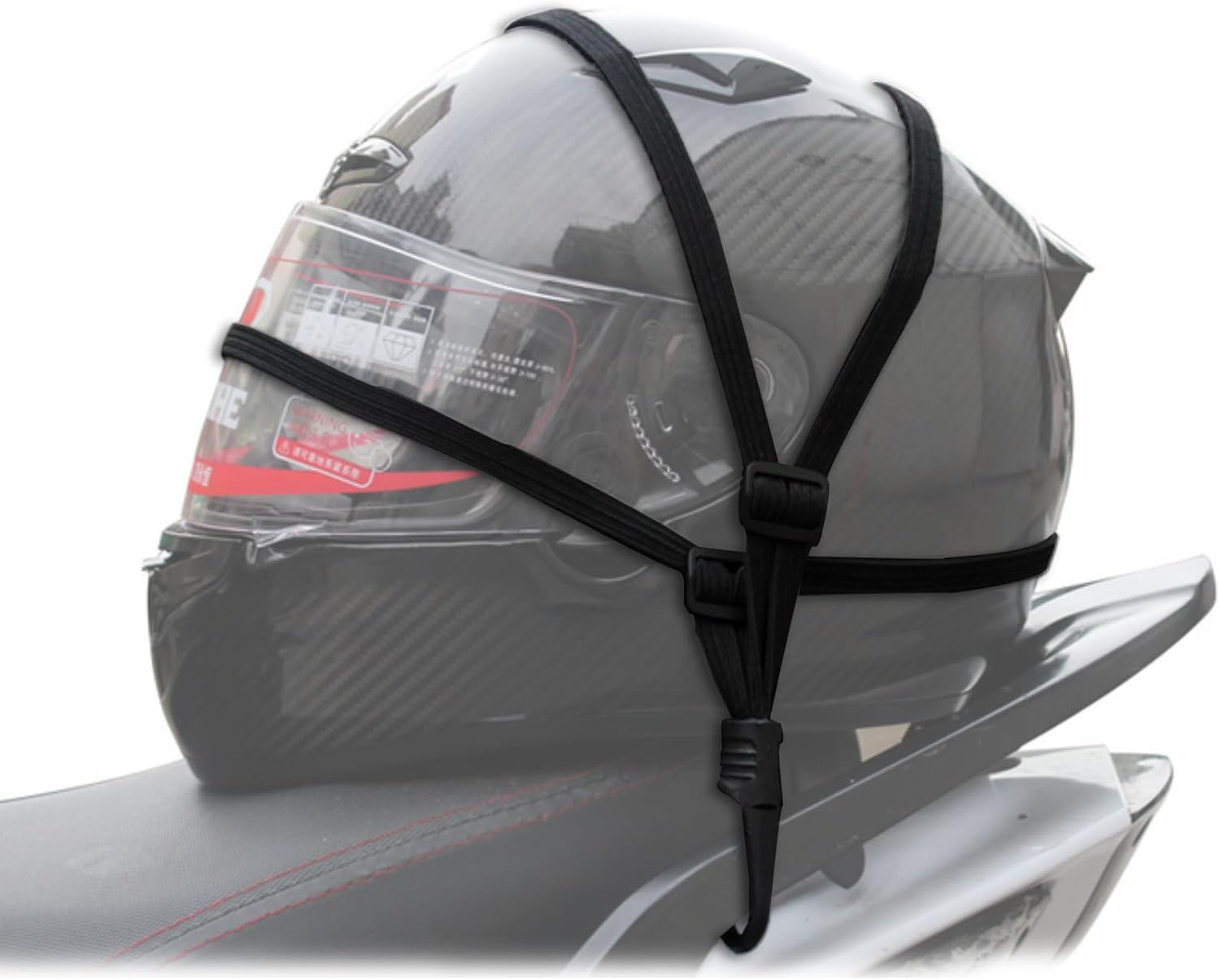 61trBluxY7L._AC_SL1500_.jpg Motorcycles Mesh Helmet Rope, Black Helmet Rope Motorcycle Strength Retractable Helmet Luggage Elastic Rope Strap with 2 Hooks(63cm/24.8") - Image 1