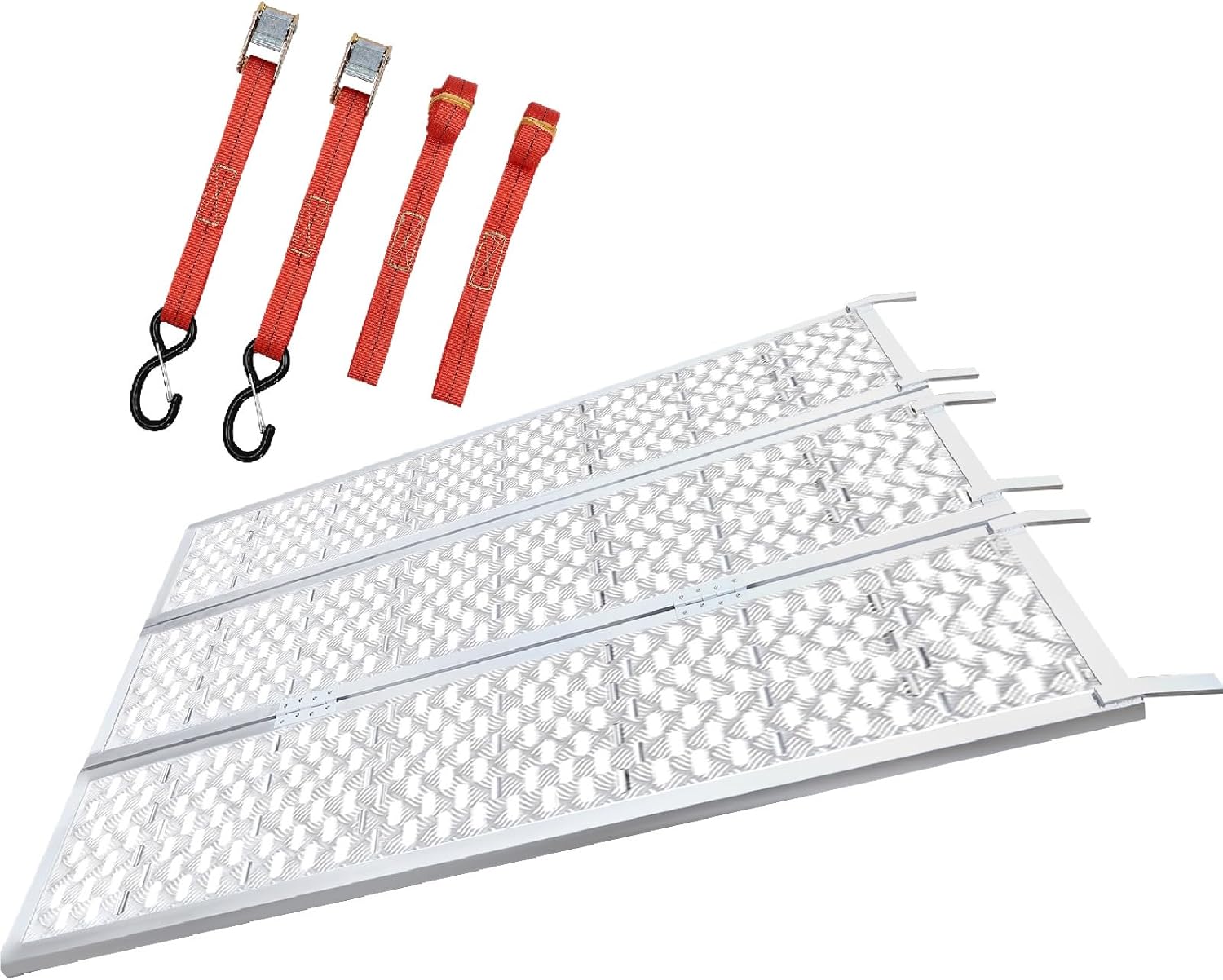 1500 LBS Aluminum Tri-Fold Trailer Ramps Heavy Duty, 77" L x 54" W Folding Loading Ramp with 4 Straps, for ATV/Motorcycles/Trucks