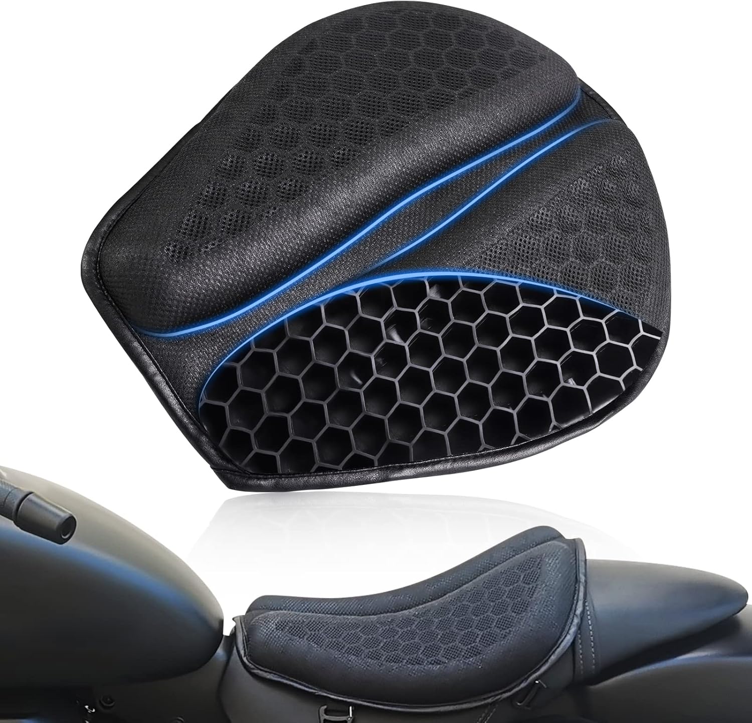 81+f9hJKJxL._AC_SL1500_.jpg Foldable Motorcycle Gel Seat Cushion, Large 3D-Honeycomb Structure Shock Absorption & Breathable Motorcycle Gel Seat Pad for Long Rides (L) - Image 1